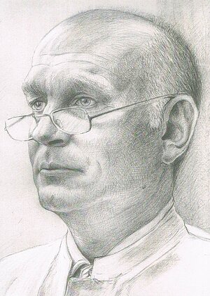 Prof. Dr. Wolfgang Krause (1984), Porträtzeichnung von Rolf Gerner
